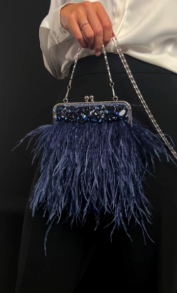 Navy feather handbag Love Persimmon