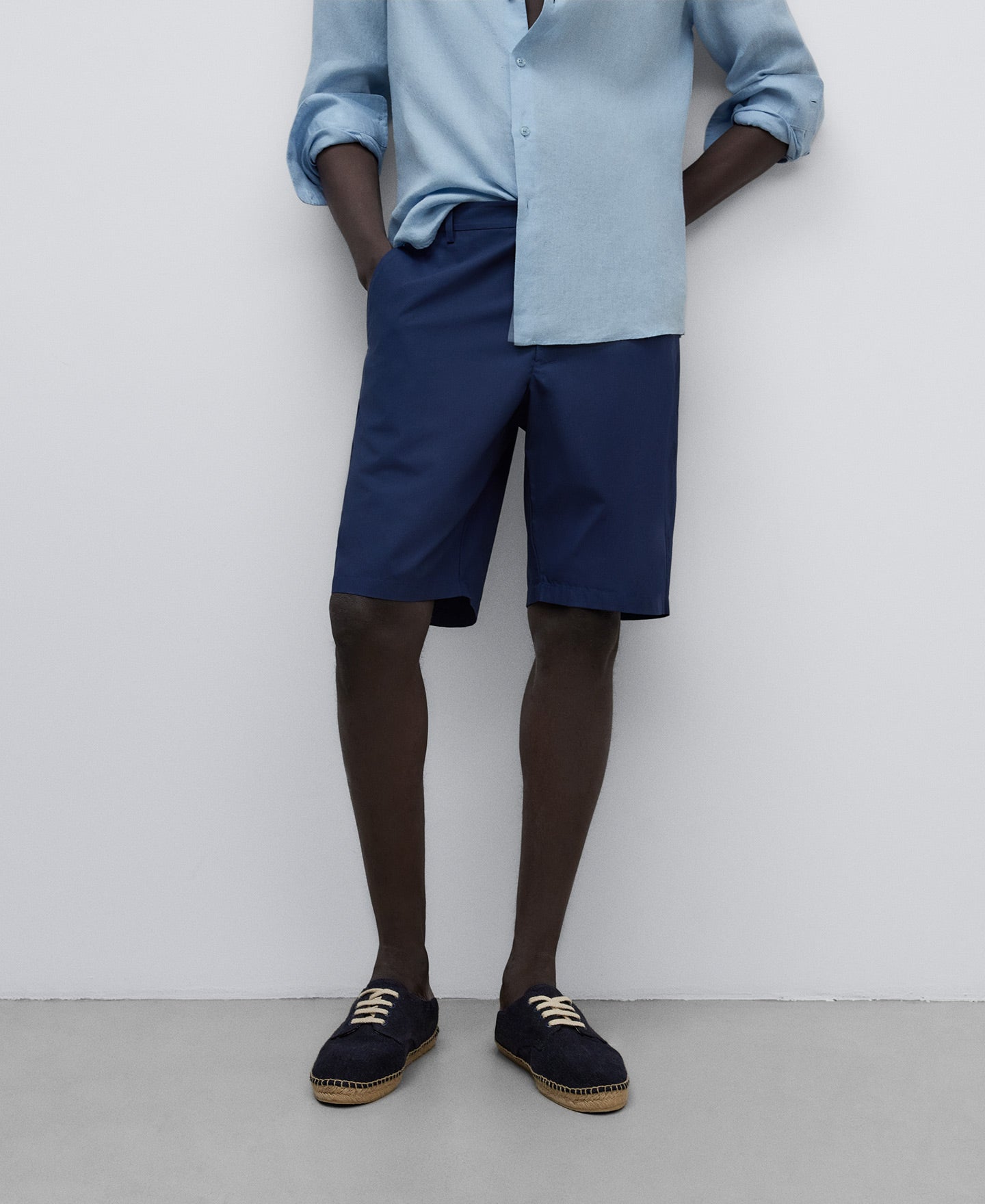 Navy Blue Cotton Poplin Bermuda Shorts