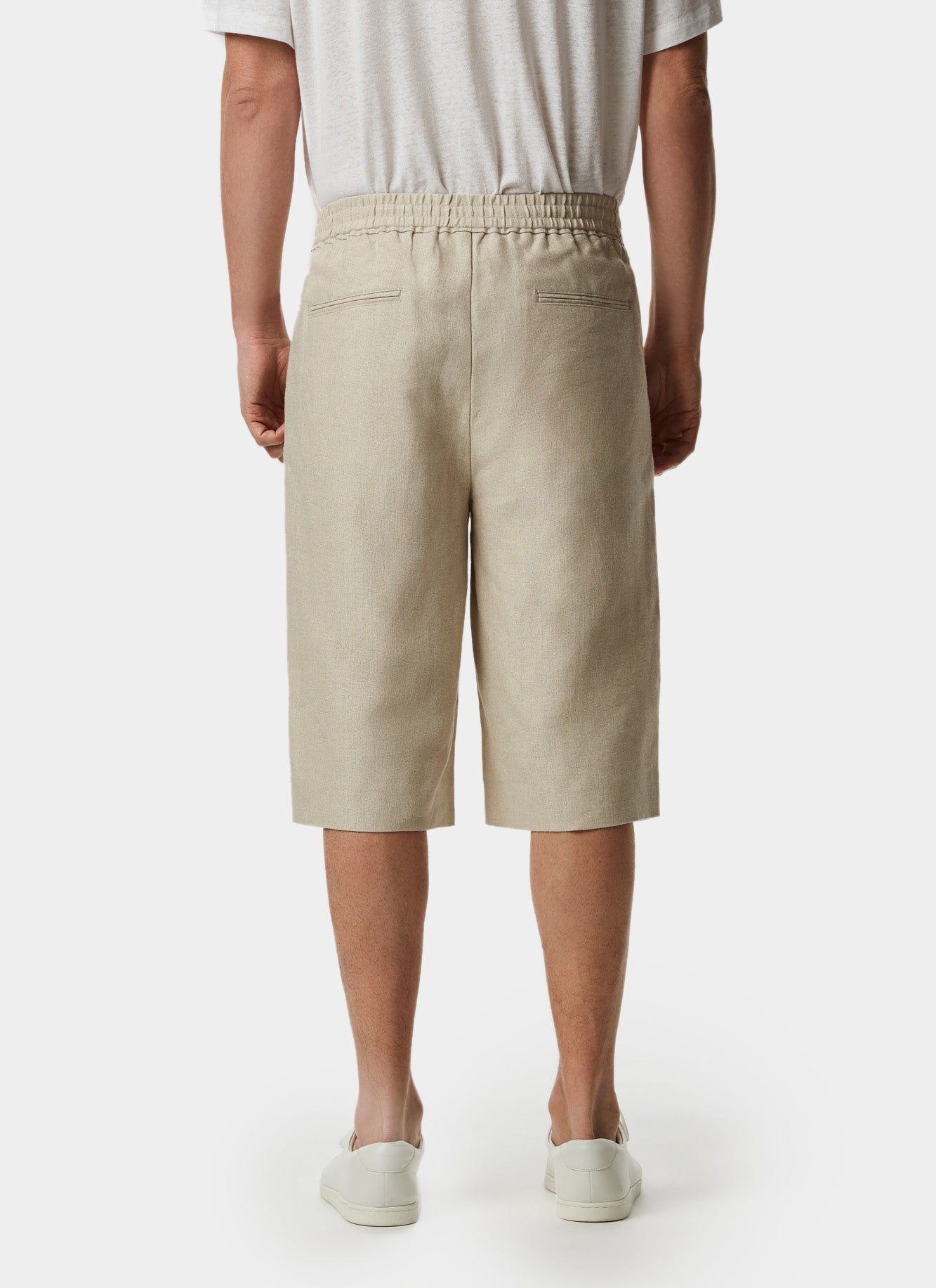 Sand Linen Bermuda Shorts With Elastic Waist