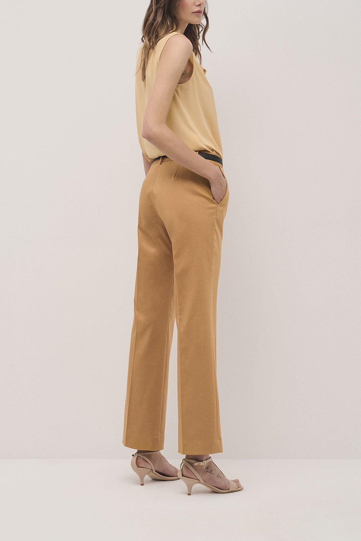 Mustard straight cotton satin pants