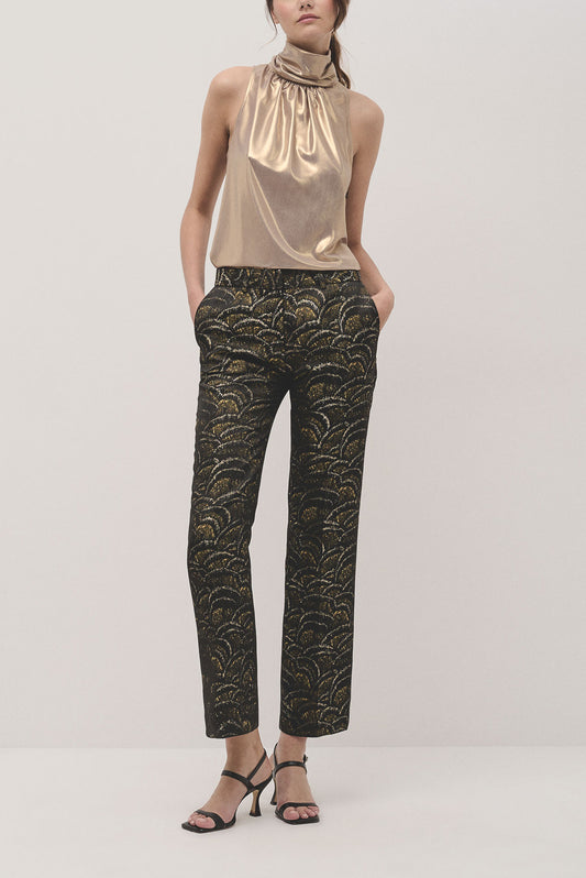 Straight jacquard golden waves pants