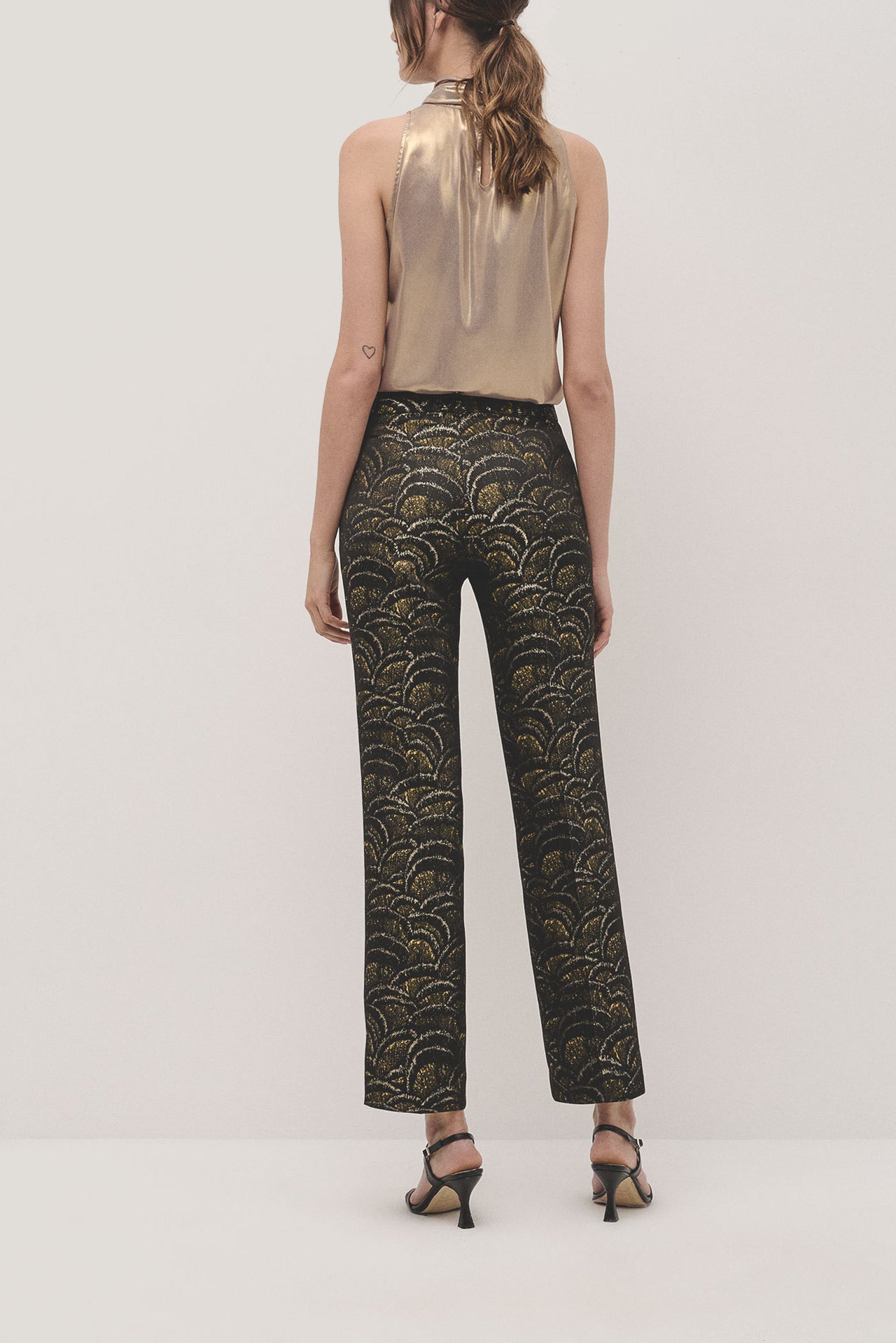 Straight jacquard golden waves pants