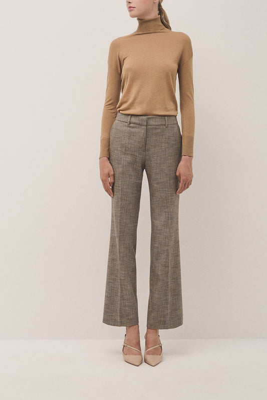 Beige and blue straight microprint pants