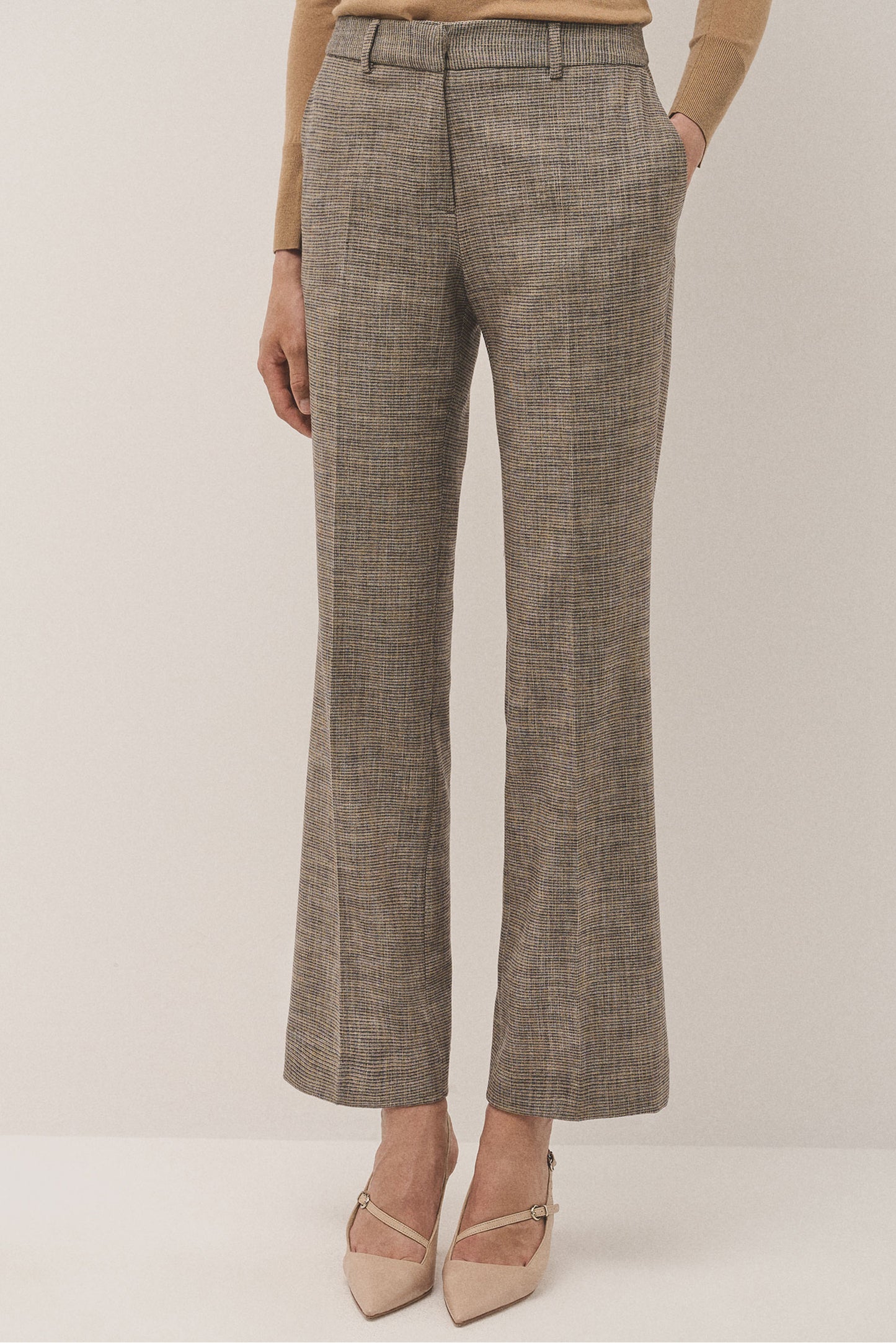 Beige and blue straight microprint pants