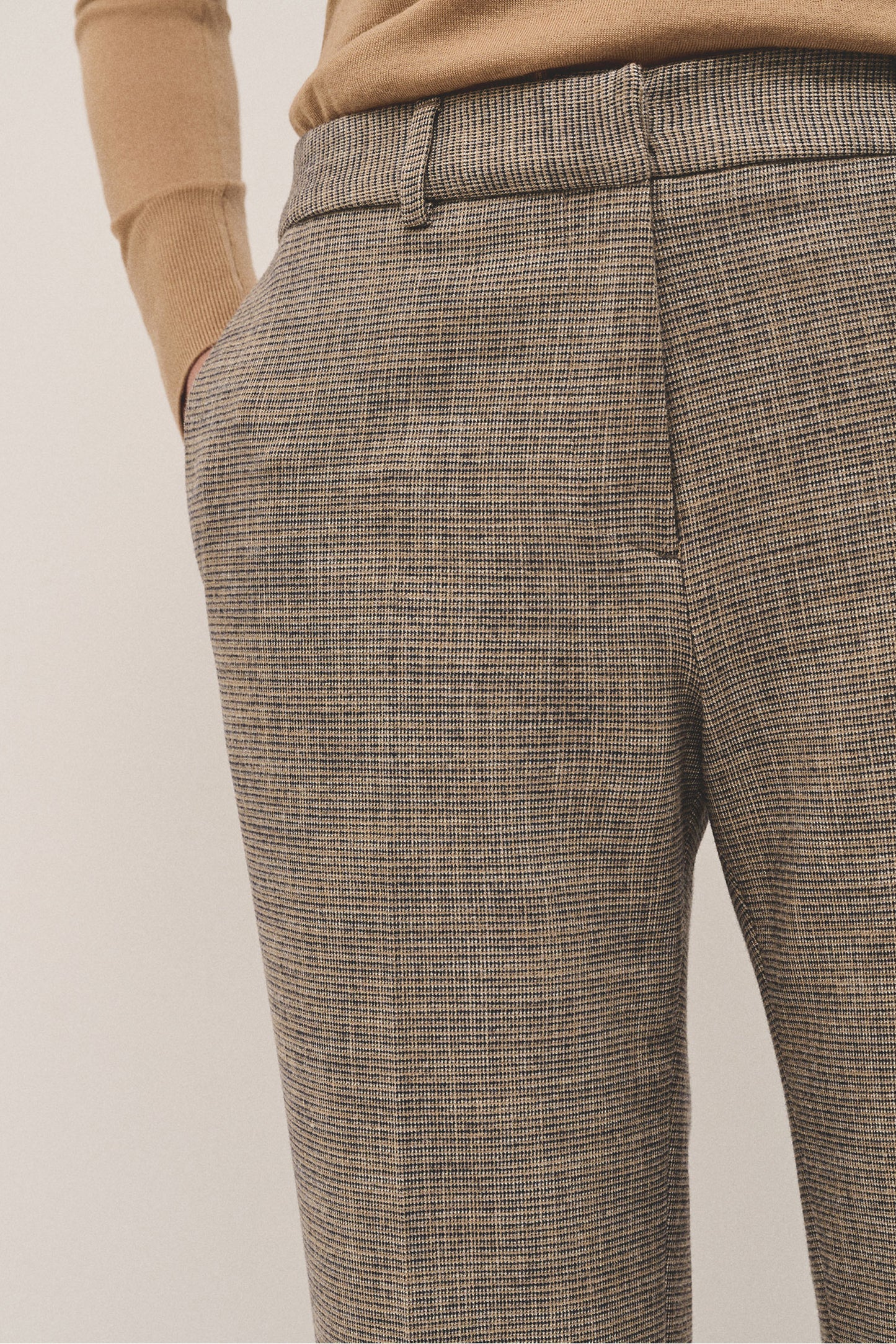 Beige and blue straight microprint pants