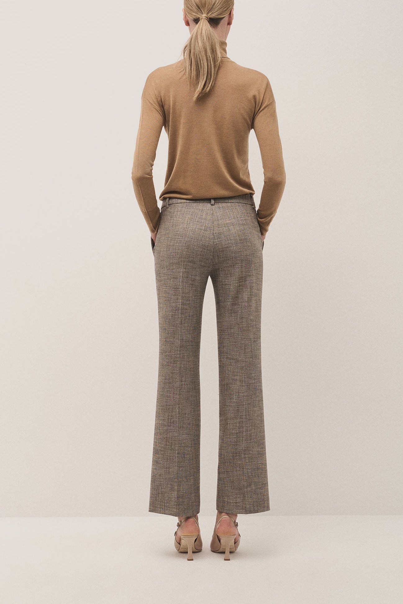 Beige and blue straight microprint pants