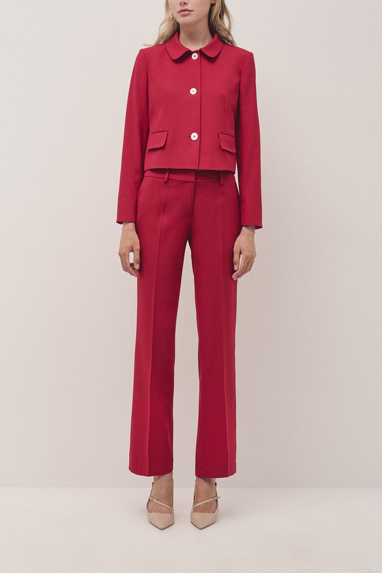 Red straight crepe pants