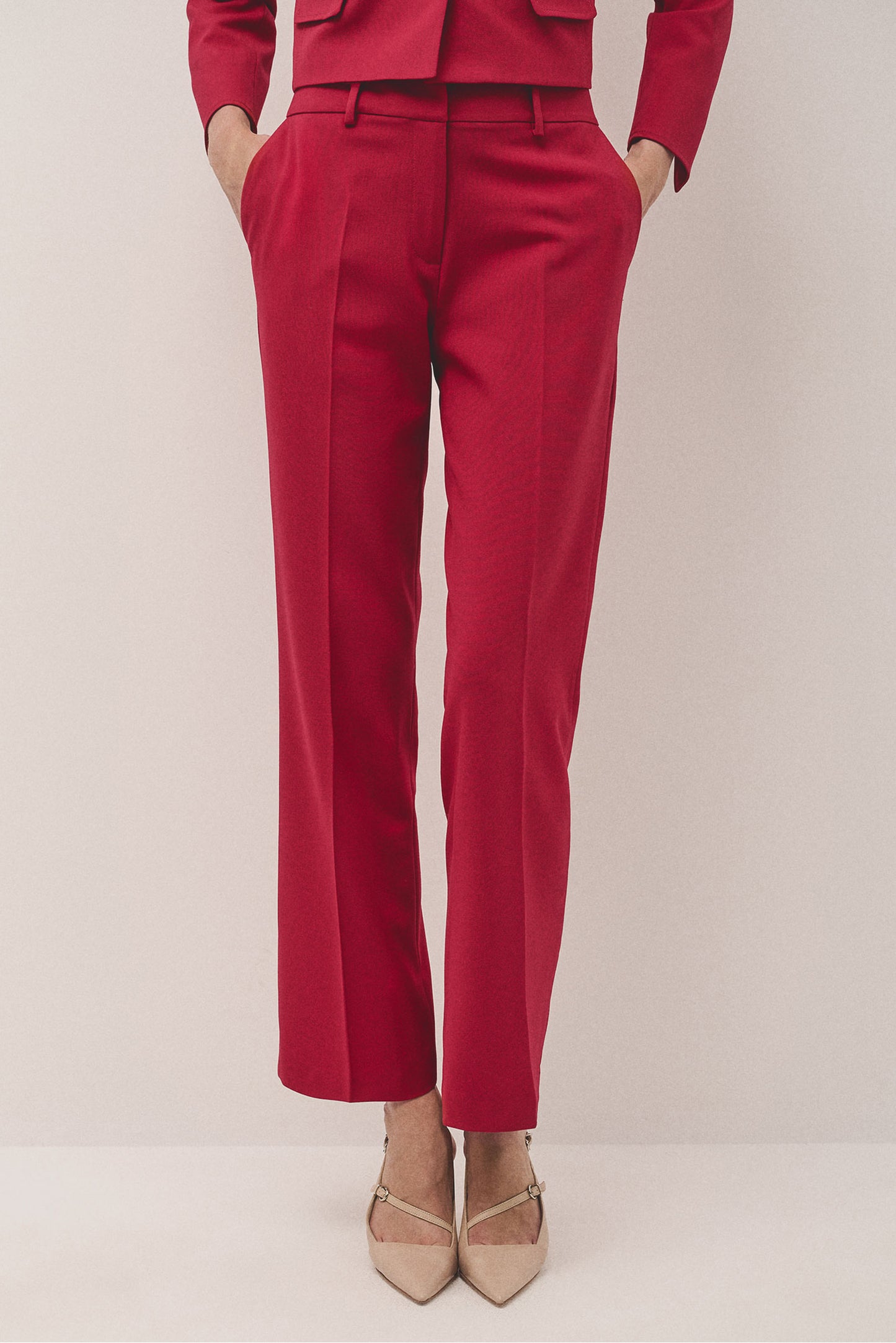 Red straight crepe pants