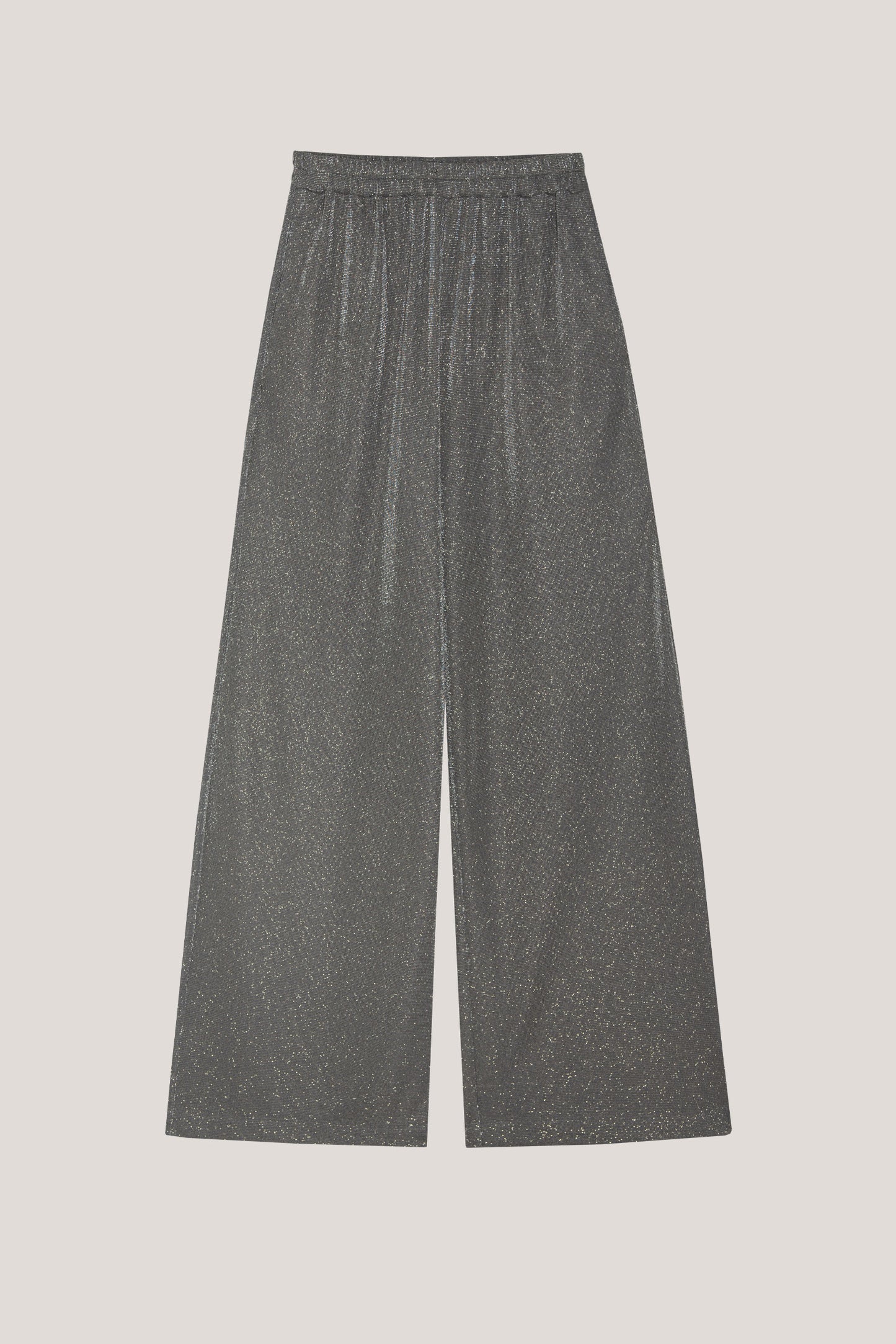 Gray shiny knitted wide trousers