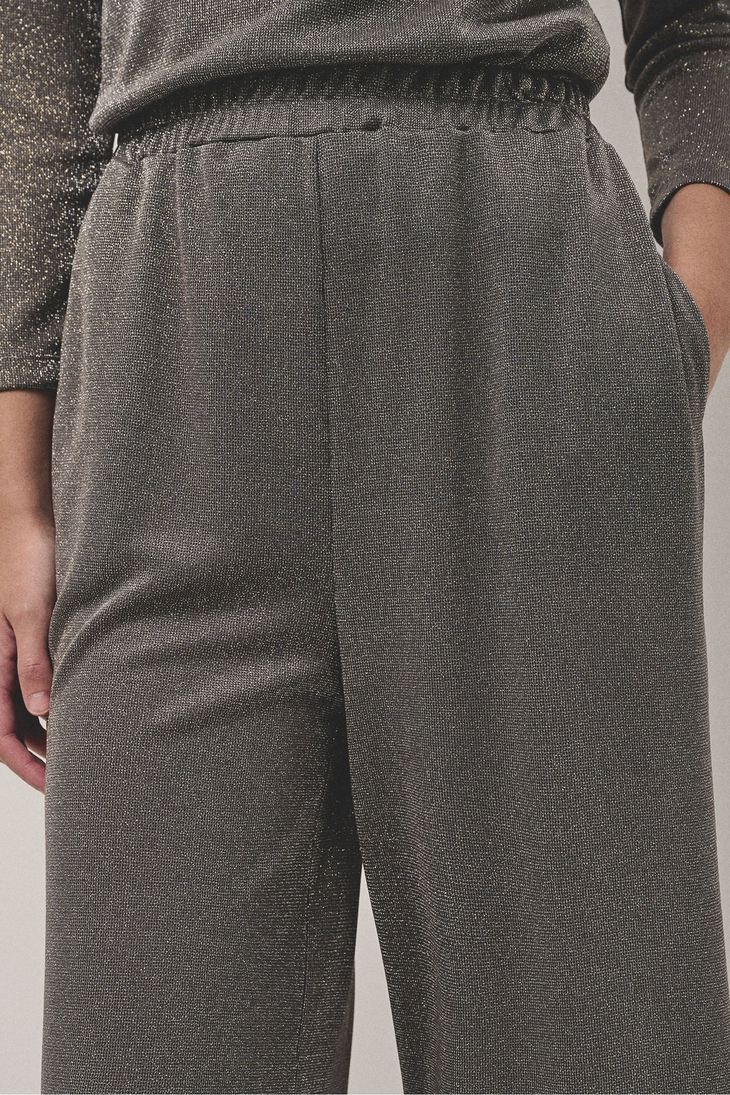 Gray shiny knitted wide trousers