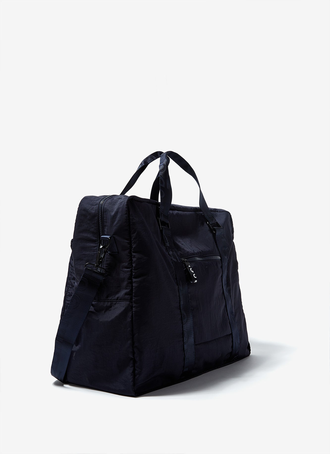 Navy Blue Nylon Weekender With Double Strap