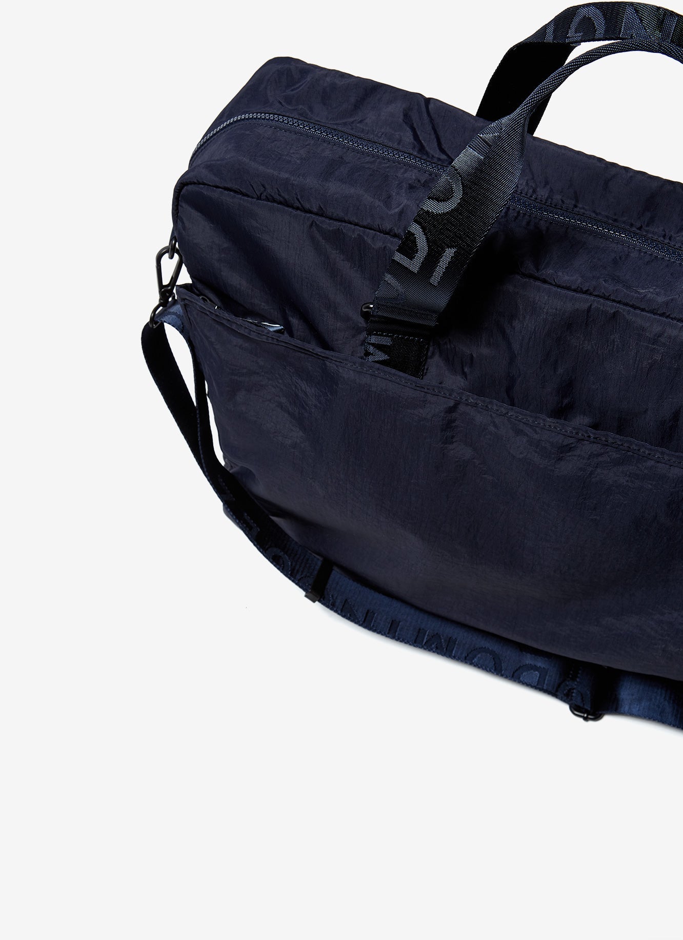 Navy Blue Nylon Weekender With Double Strap