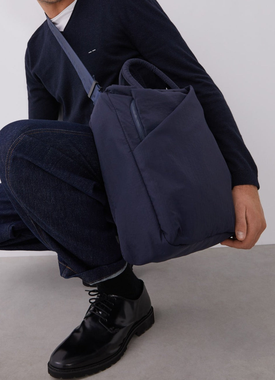 Navy Blue Nylon Briefcase With Double Handle