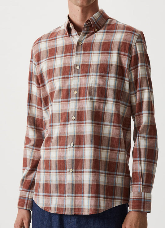 Terracotta Checked Shirt With Button-Down Collar