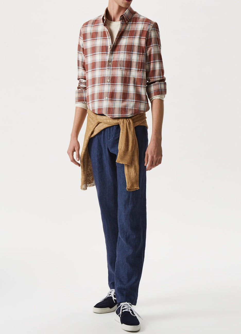 Terracotta Checked Shirt With Button-Down Collar