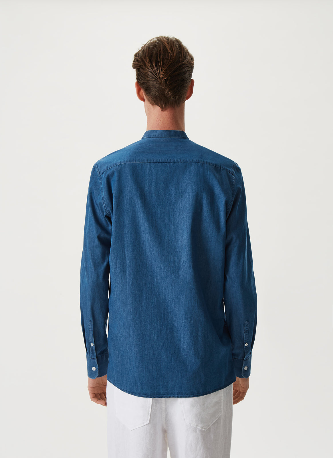 Blue Twill Shirt With Mandarin Collar