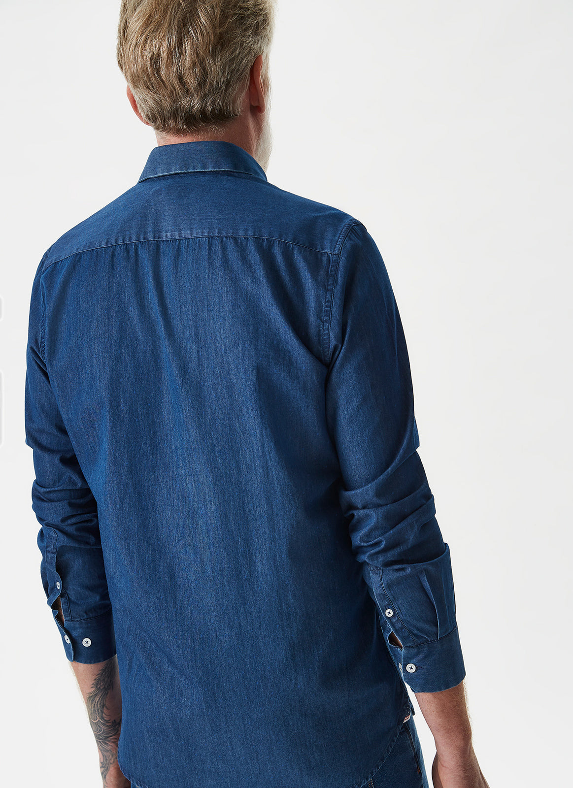 Navy Blue Denim Shirt With Pindot Print