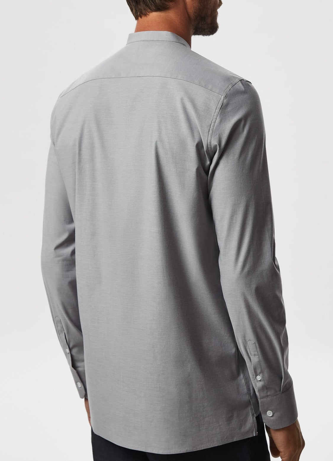 Grey Elastic Cotton Mandarin Collar Shirt