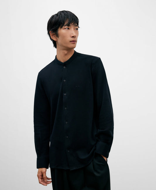 Black Mandarin Collar Regular Fit Shirt