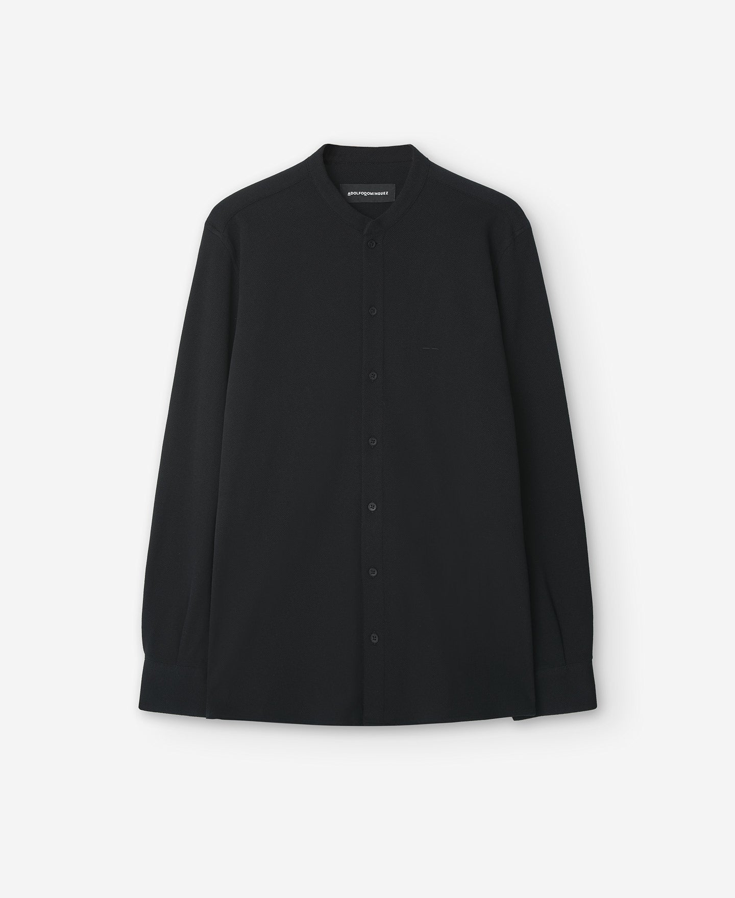 Black Mandarin Collar Regular Fit Shirt