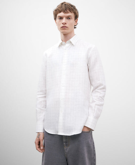 European Linen White Chequered Shirt