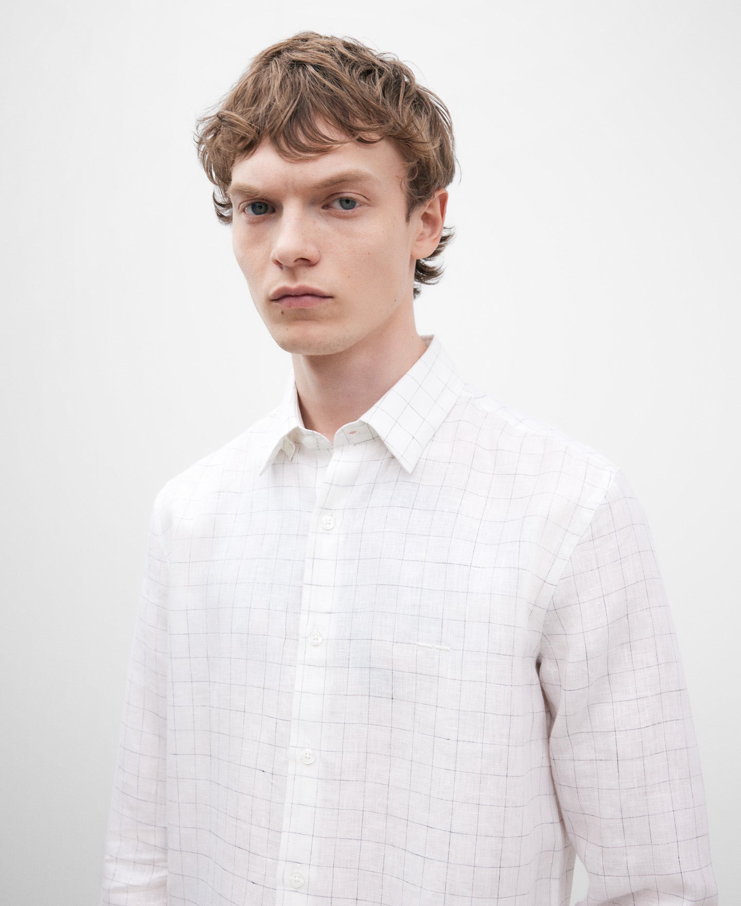 European Linen White Chequered Shirt