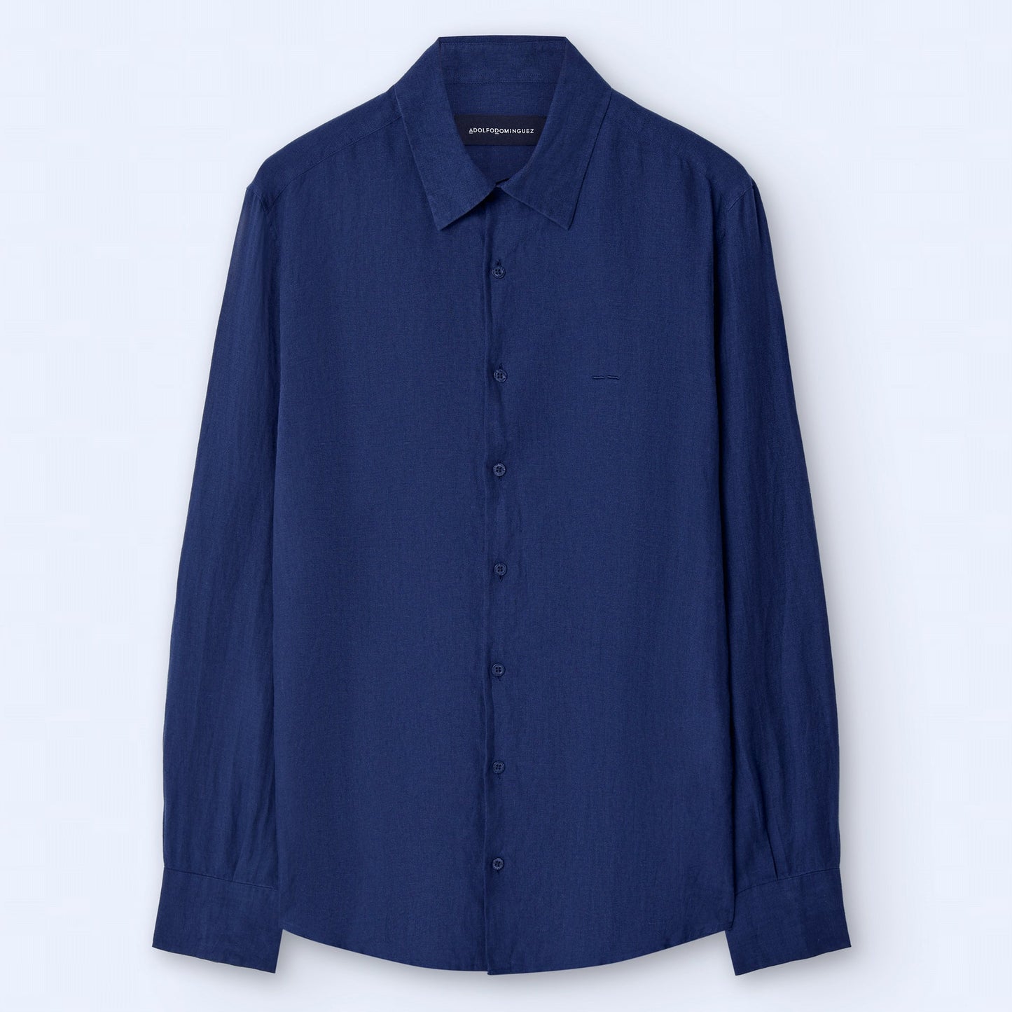 Navy Linen Lapel Collar Shirt