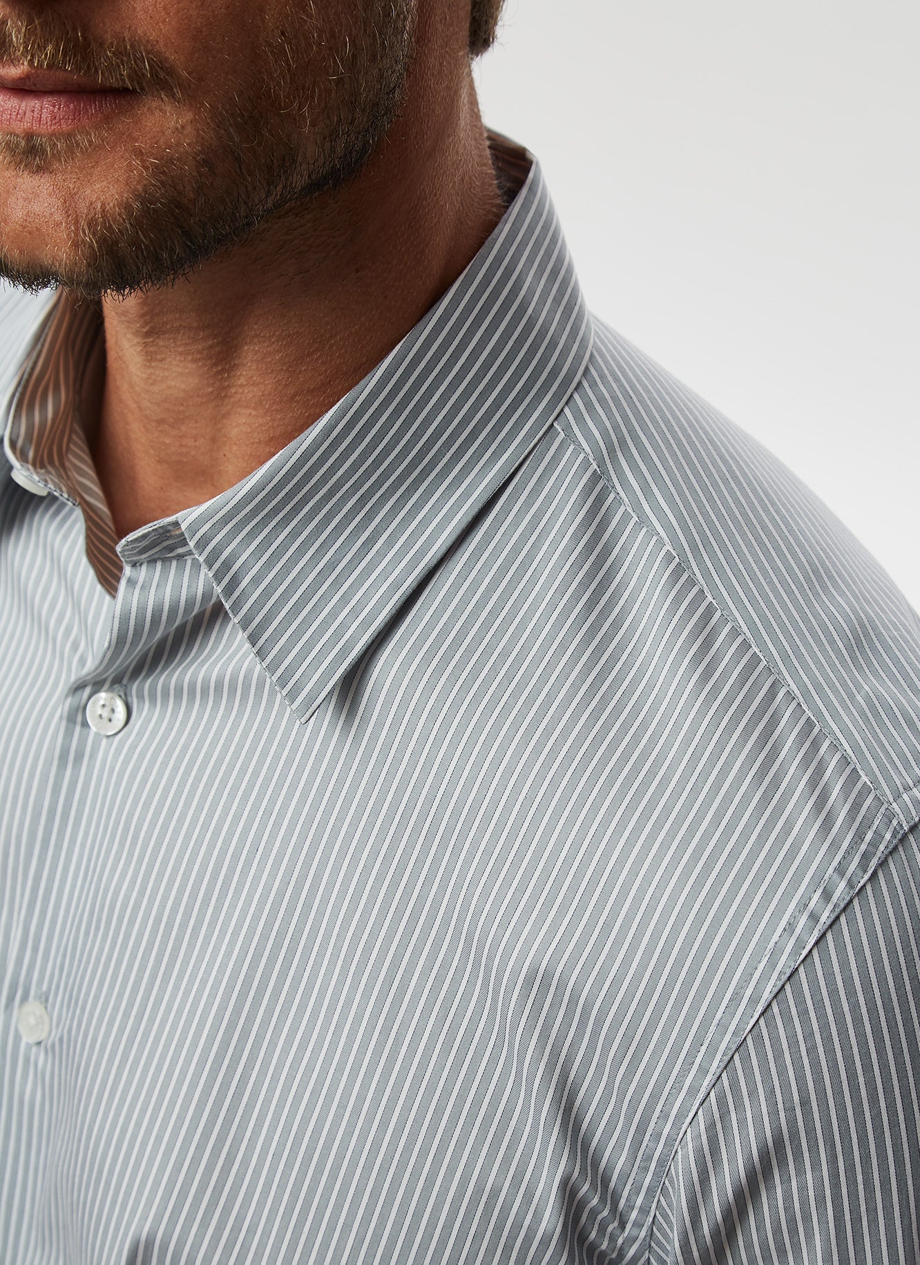 Grey Stripe Slim Fit Cotton Shirt With Stripe