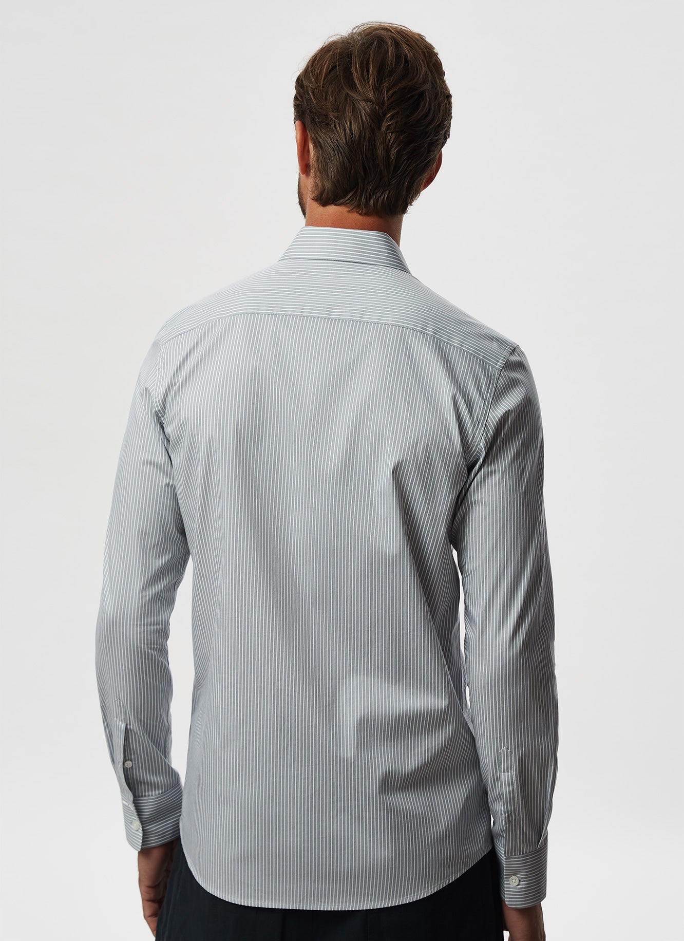 Grey Stripe Slim Fit Cotton Shirt With Stripe