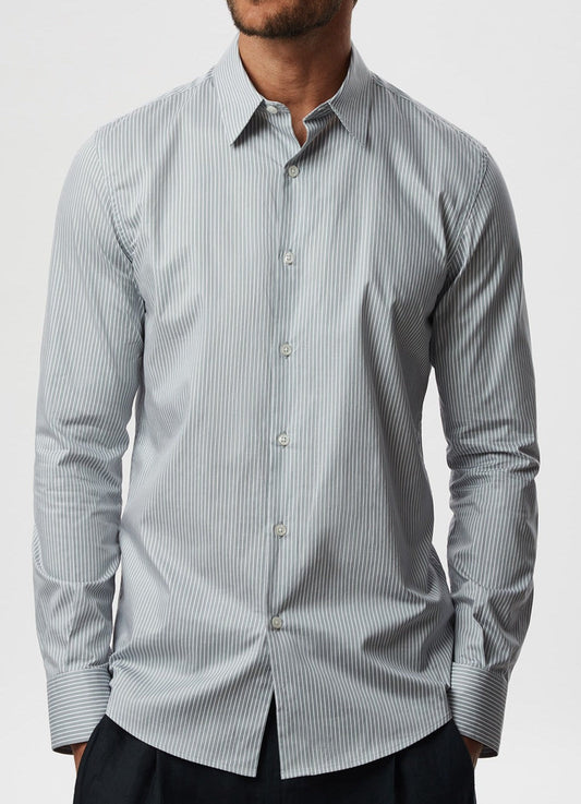 Grey Stripe Slim Fit Cotton Shirt With Stripe