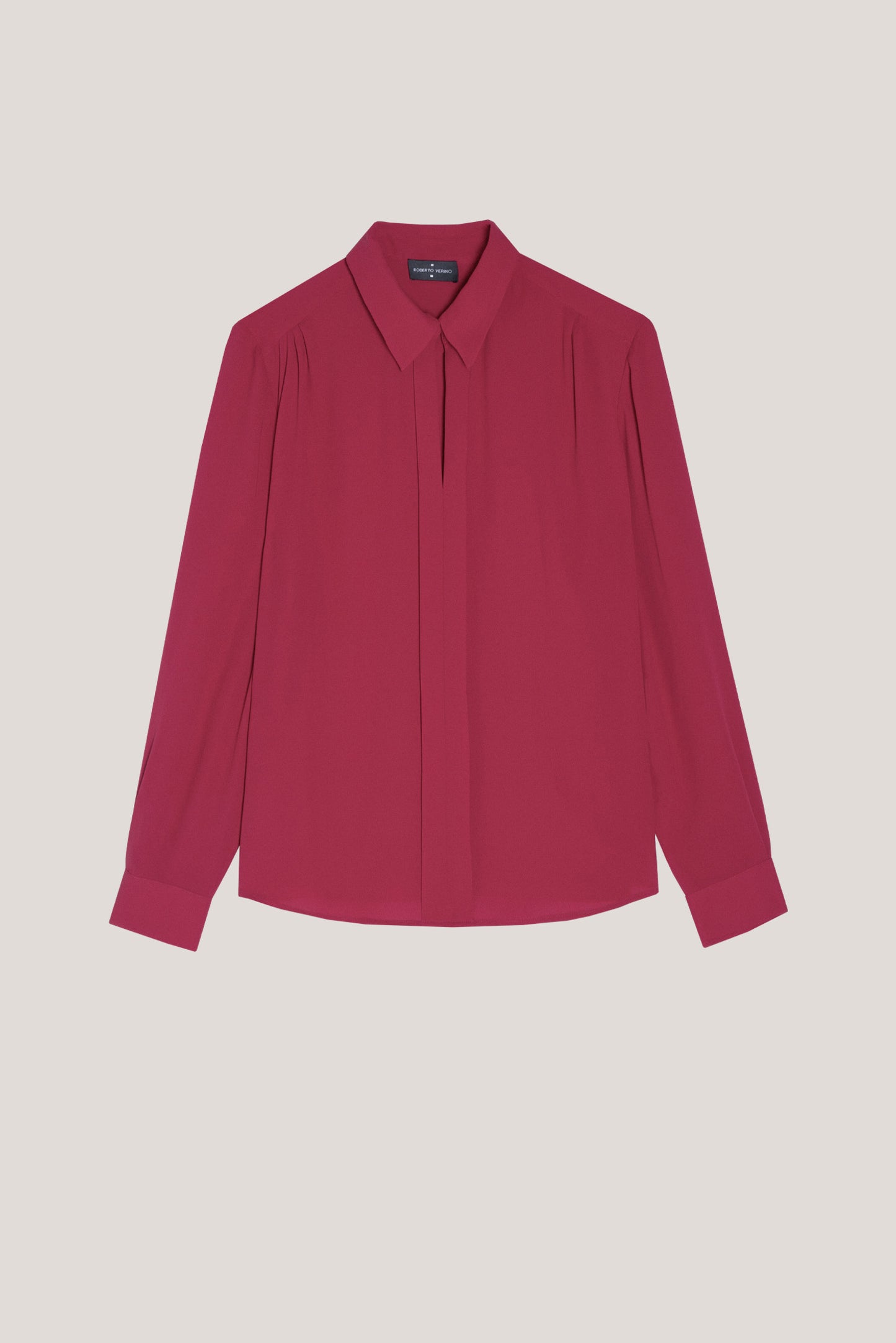 Raspberry shirt with central pleat in flaire crepe