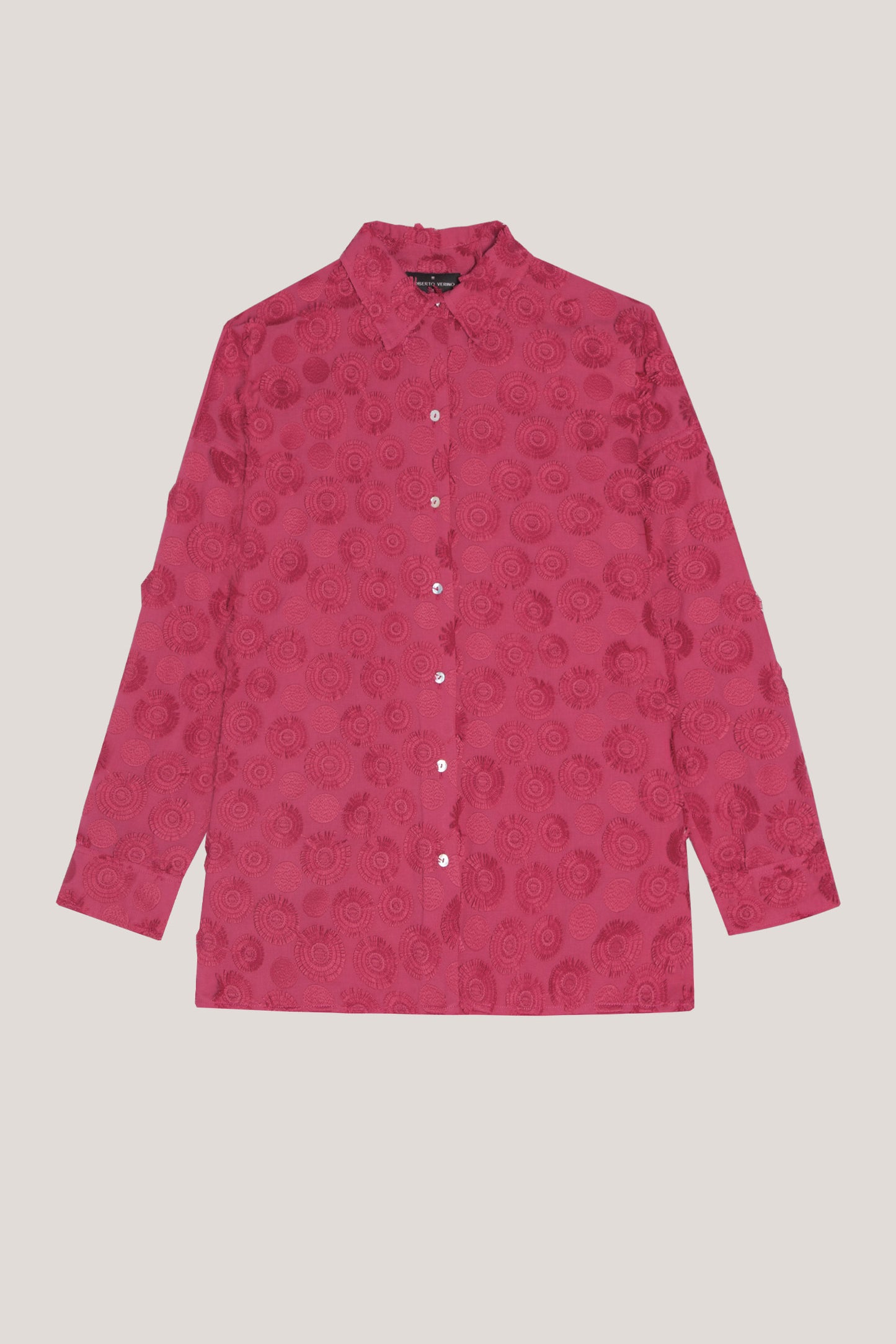 Raspberry oversize fil coupé blouse with circle design