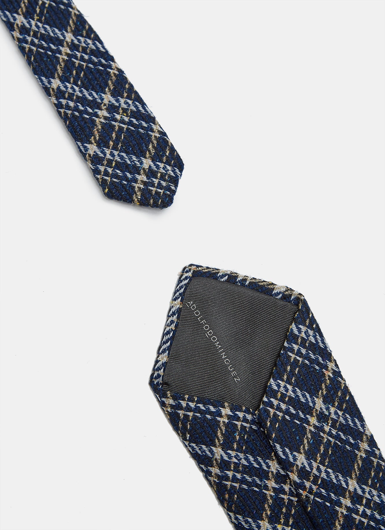 Blue/Ecru Wool Tie With Mini-Check Design