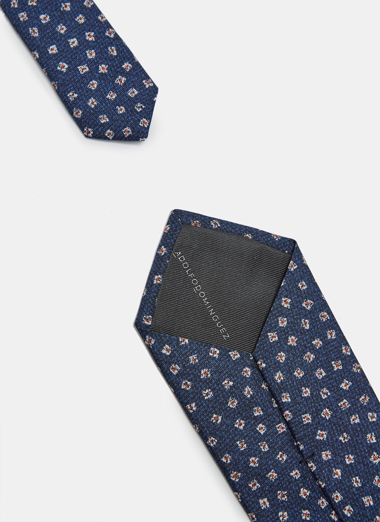 Navy Print Silk Tie With Micro-Motifs