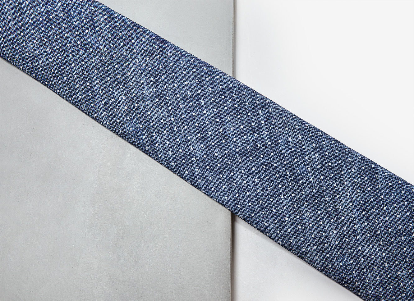 Indigo Denim Tie With Pindot Print