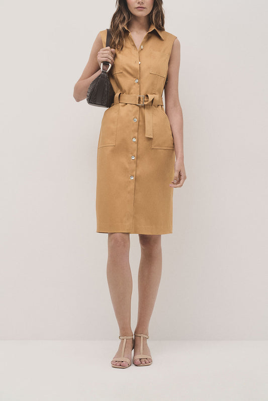 Mustard shirtwaist satin cotton dress