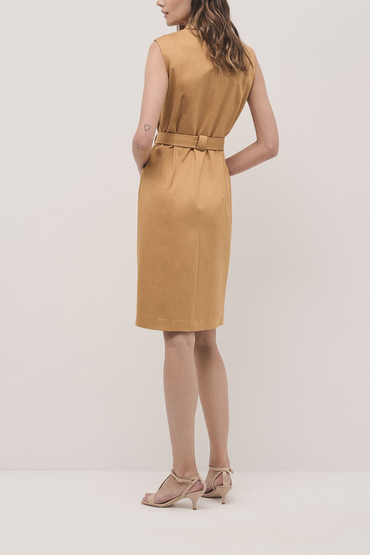 Mustard shirtwaist satin cotton dress