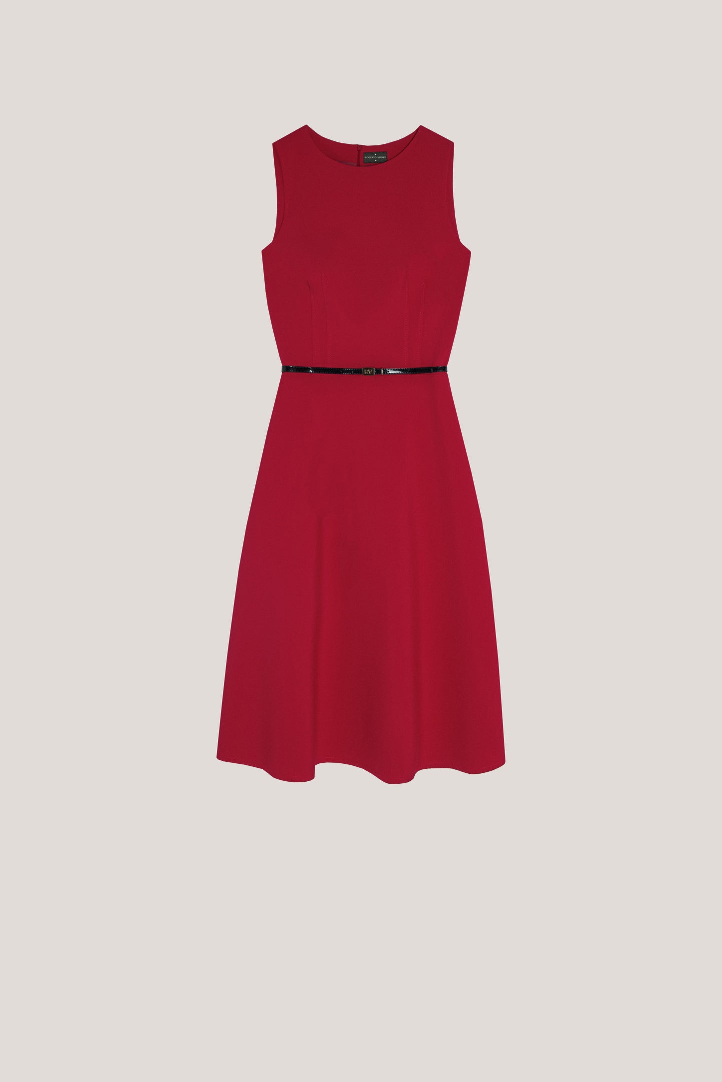 Sleeveless midi dress in red crepe