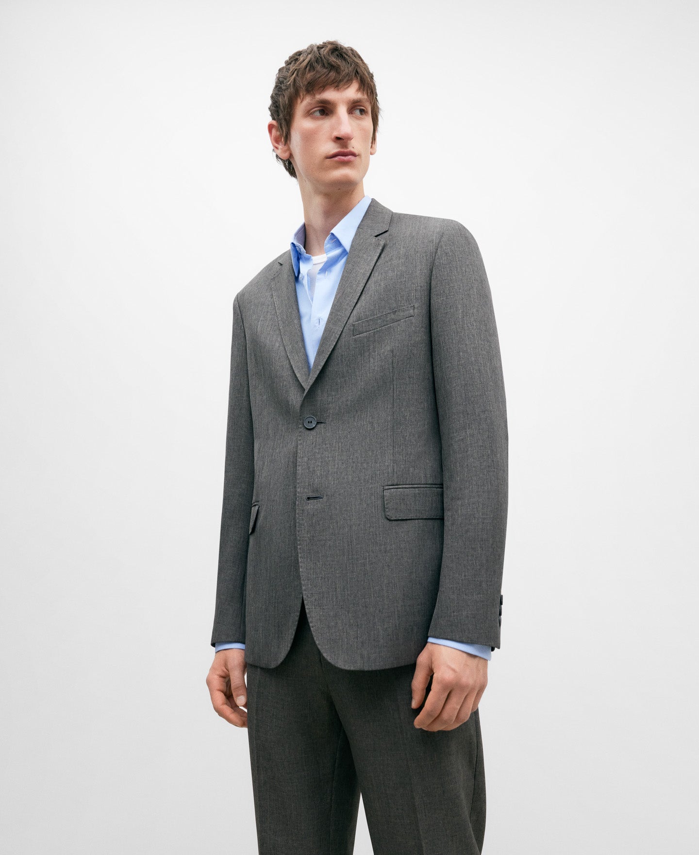 Grey Melange Two Button Blazer For Men