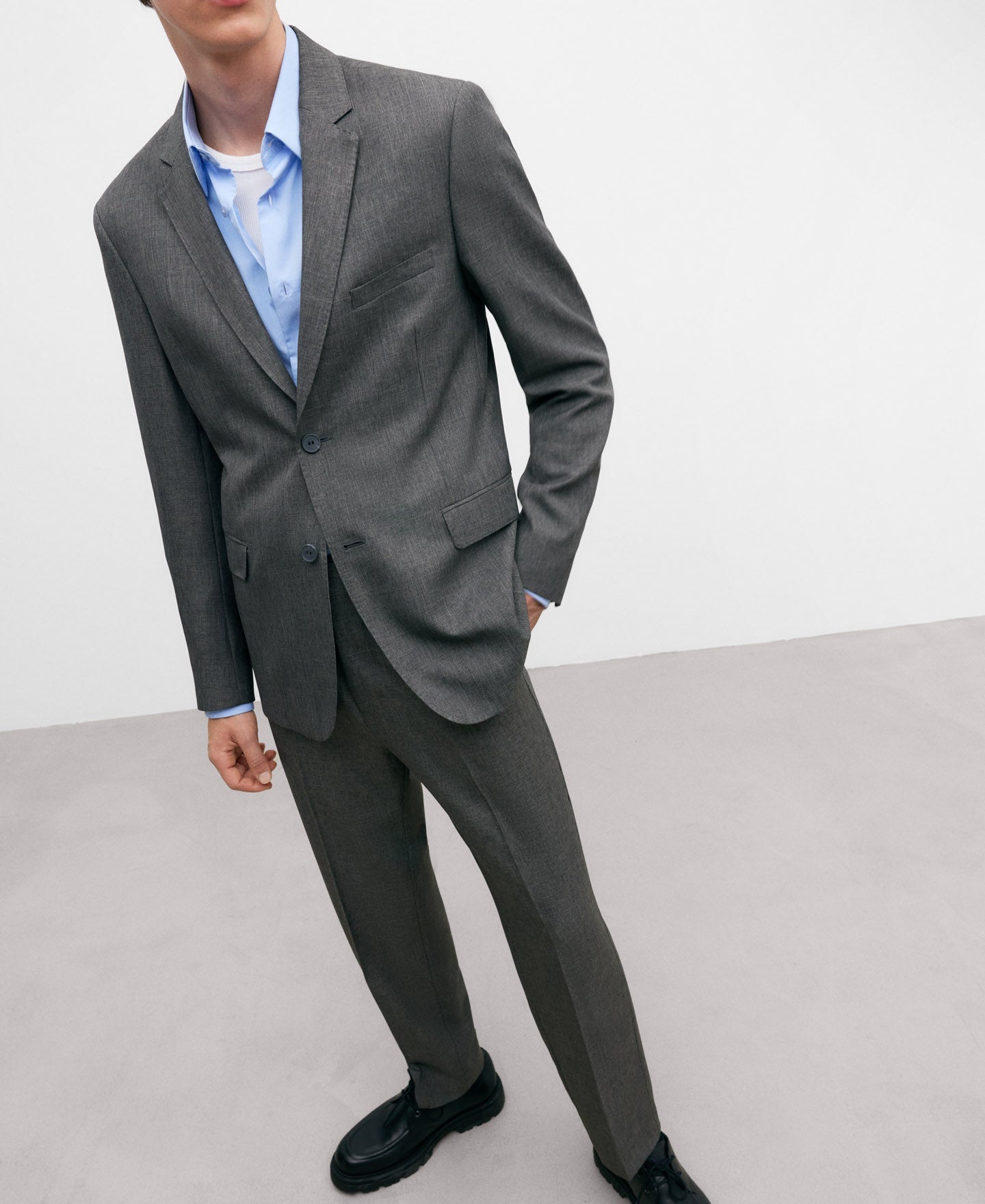 Grey Melange Two Button Blazer For Men