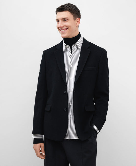 Black Merino Wool Blazer For Men