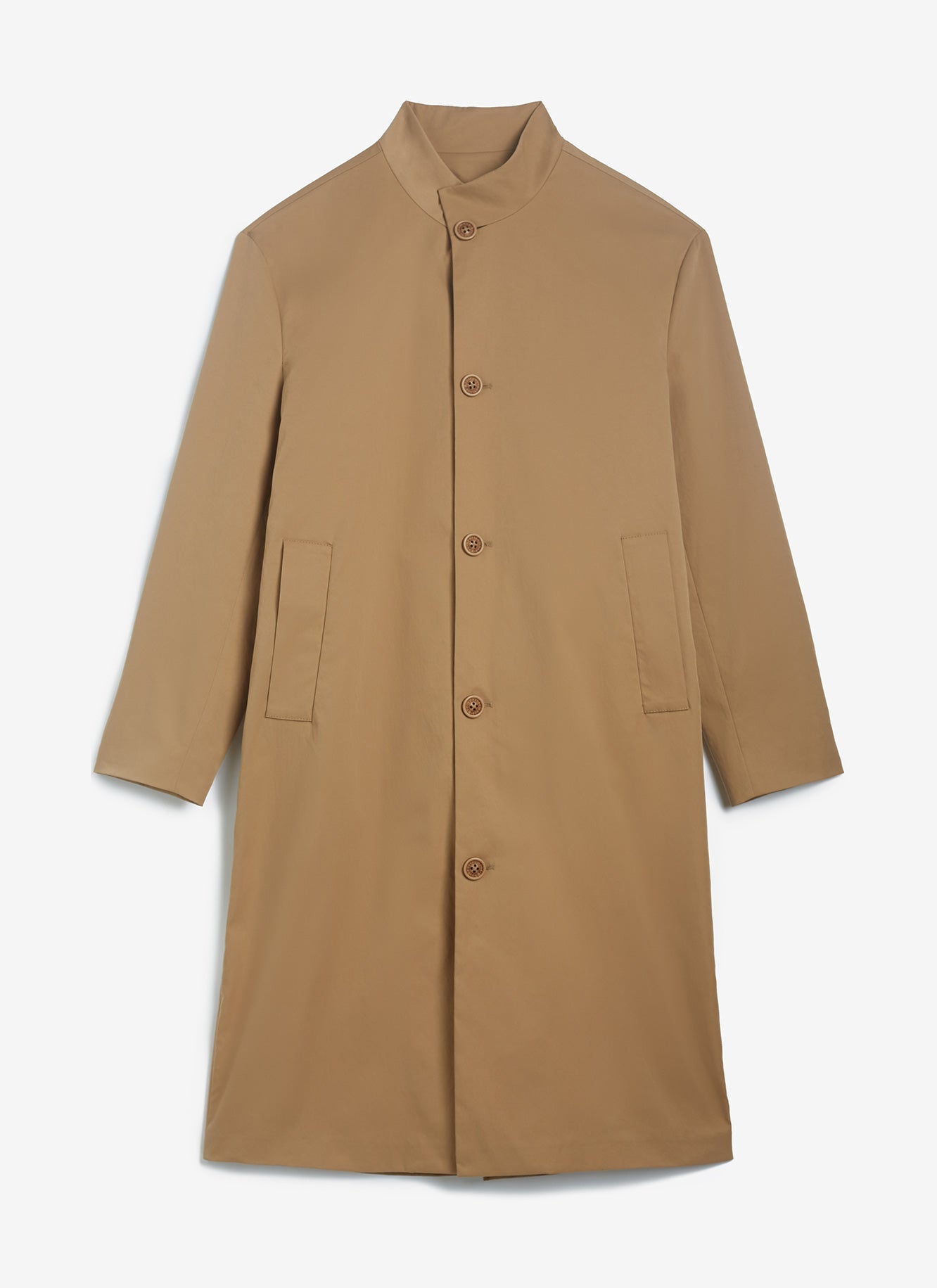 Camel Raised Collar Trench With Button Closur