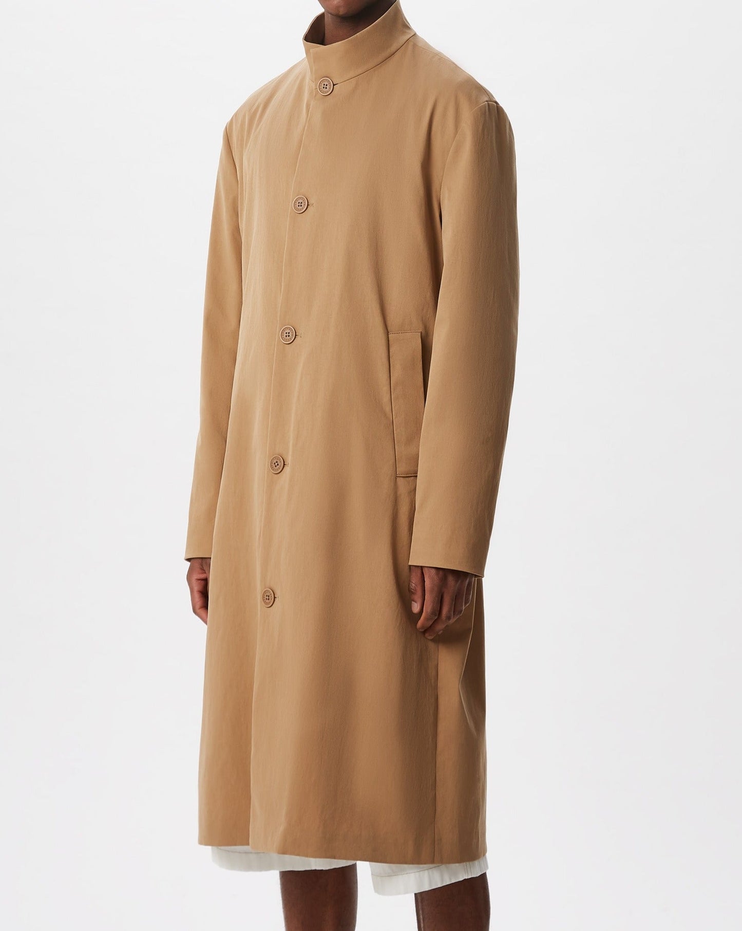 Camel Raised Collar Trench With Button Closur