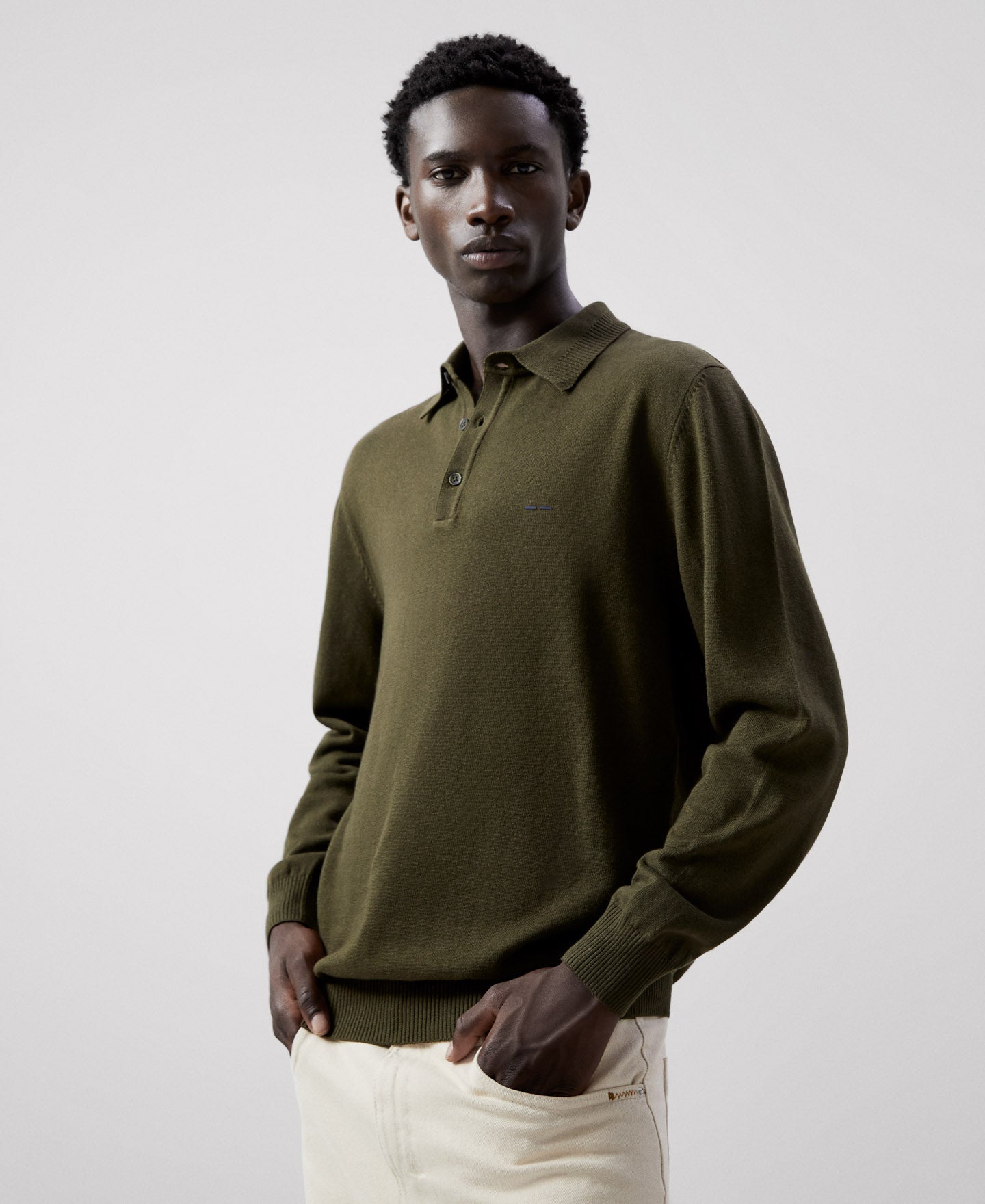 Khaki Cotton And Wool Polo Shirt