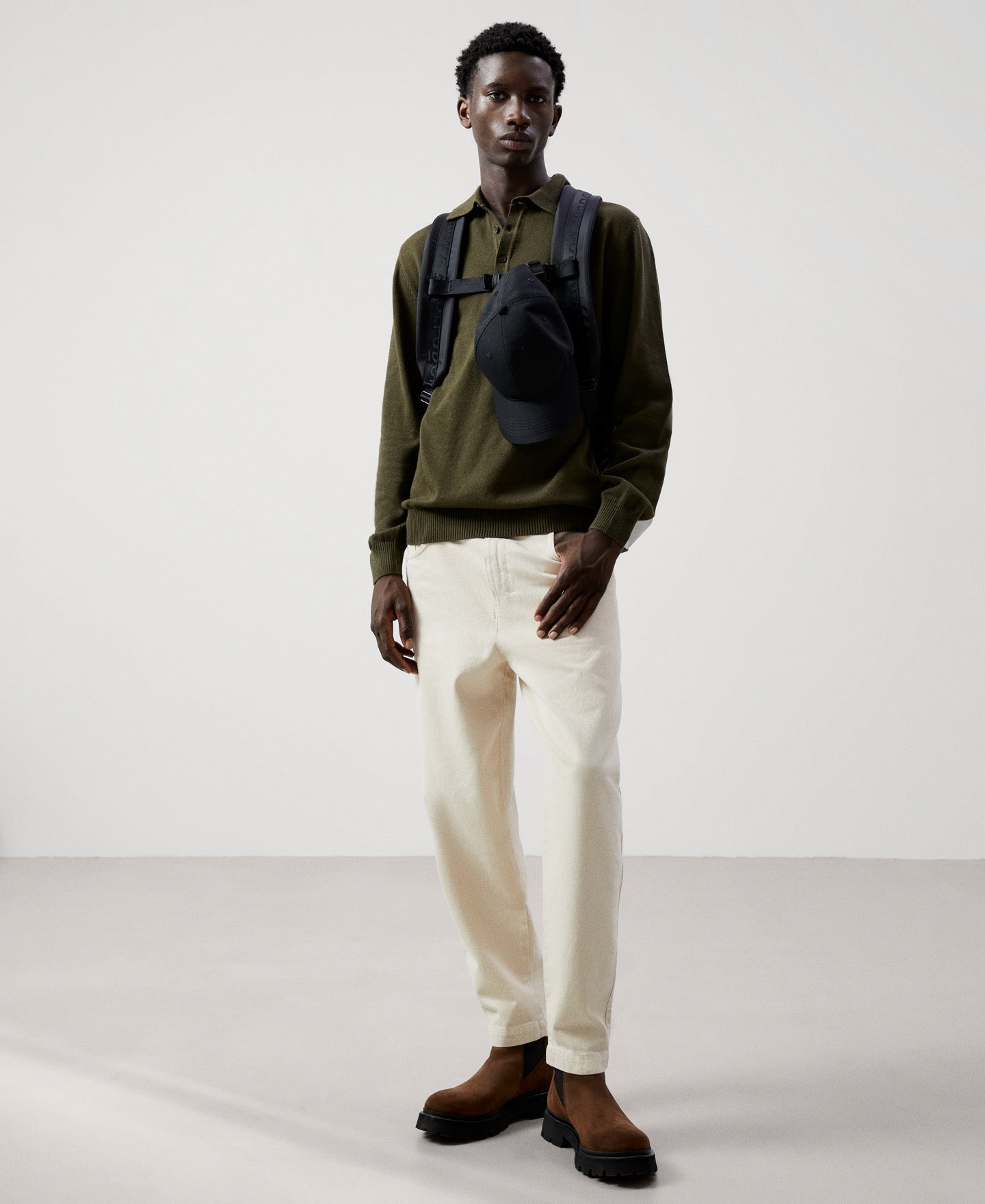 Khaki Cotton And Wool Polo Shirt