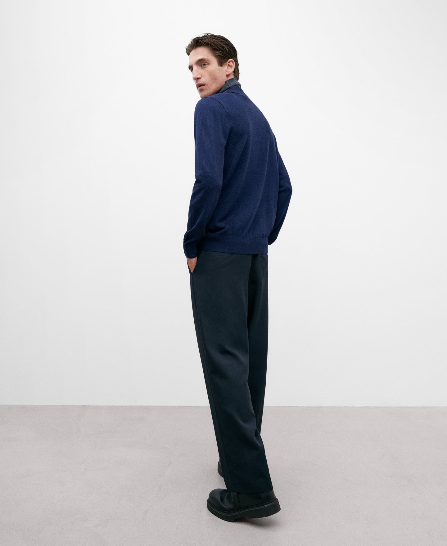 Navy Blue Merino Wool Men's Polo Shirt