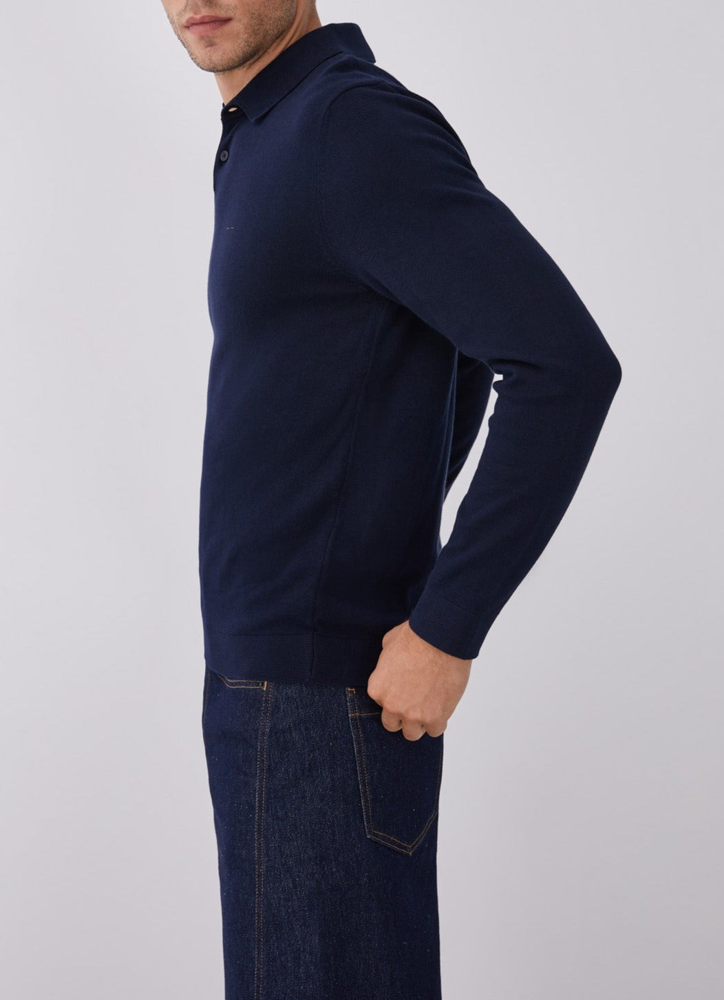 Navy Blue Long Sleeve Cotton Polo Shirt