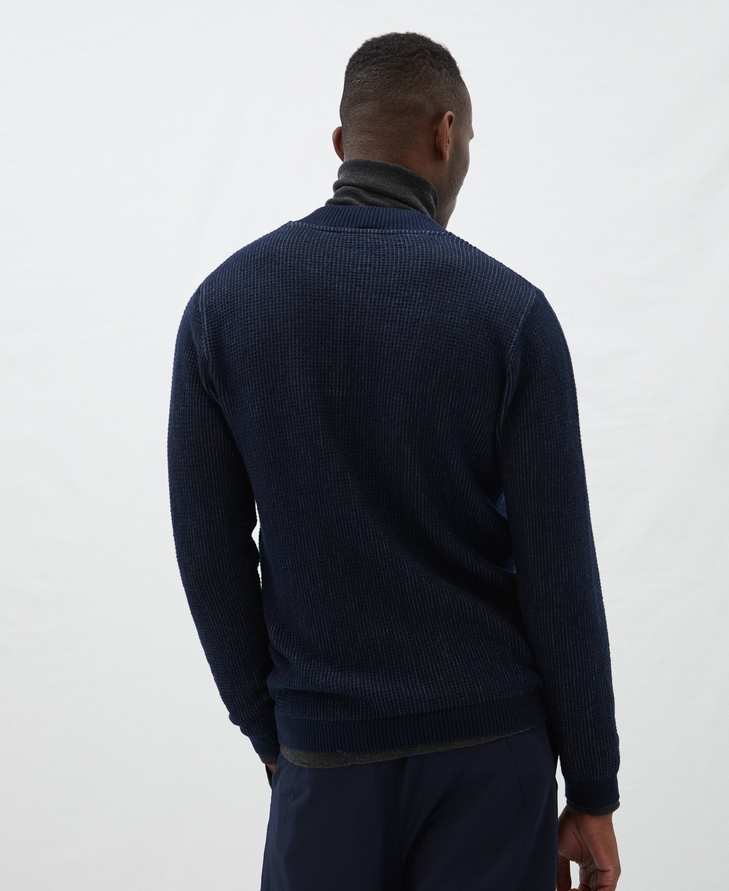 Navy Blue Cotton Knit Bomber Cardigan