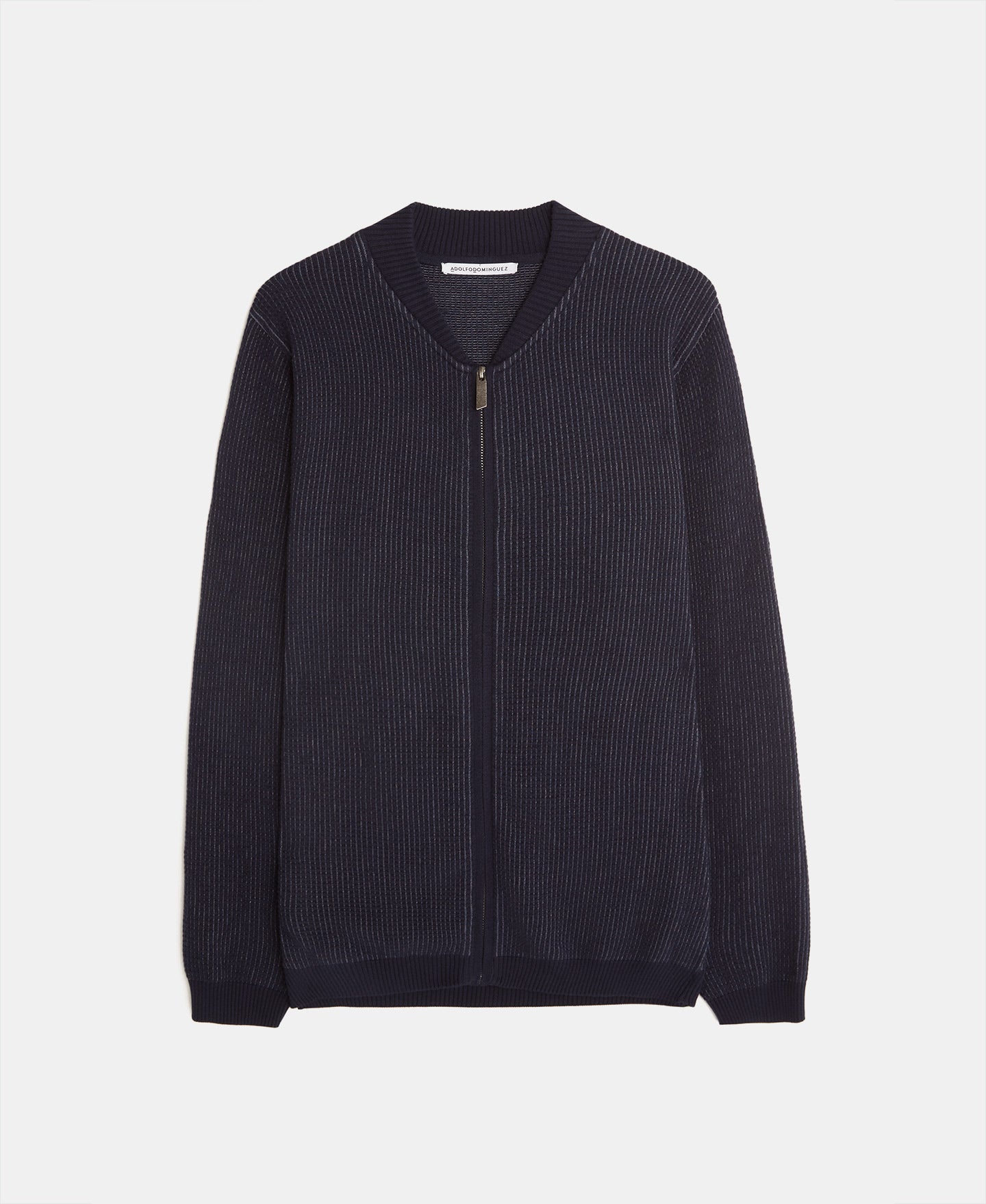 Navy Blue Cotton Knit Bomber Cardigan