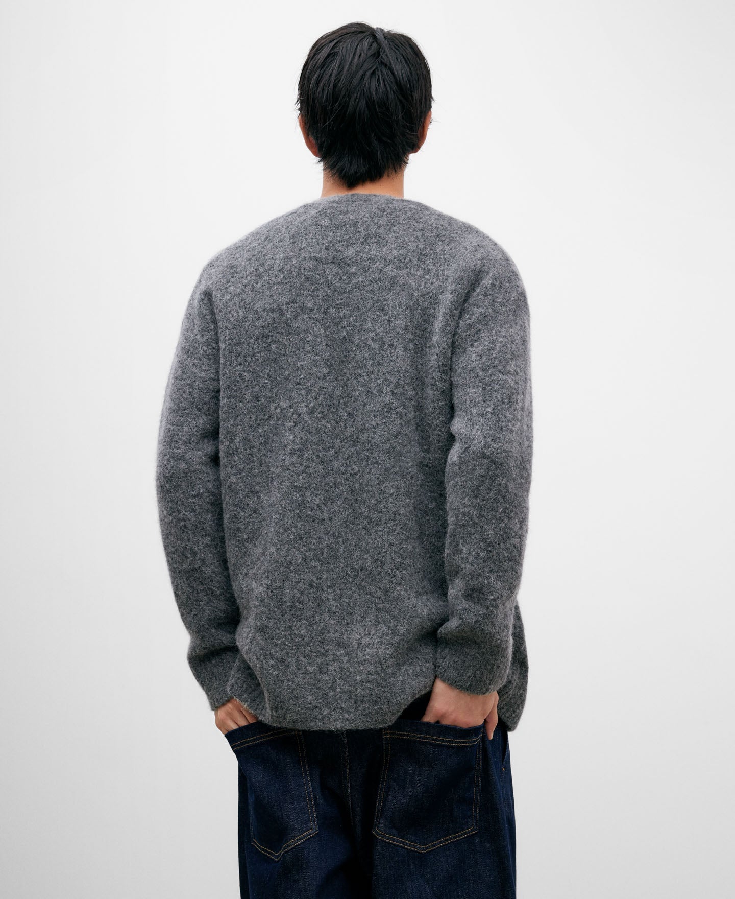 Grey Alpaca Knit Cardigan For Men